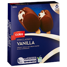 1 packet of Coles Mini Classics Vanilla Ice Cream 360mL